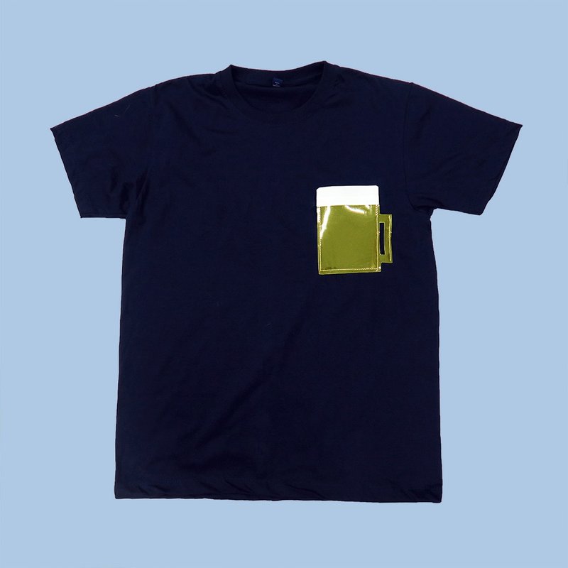 Beer - Clear pocket T-shirt - 中性连帽卫衣/T 恤 - 棉．麻 蓝色