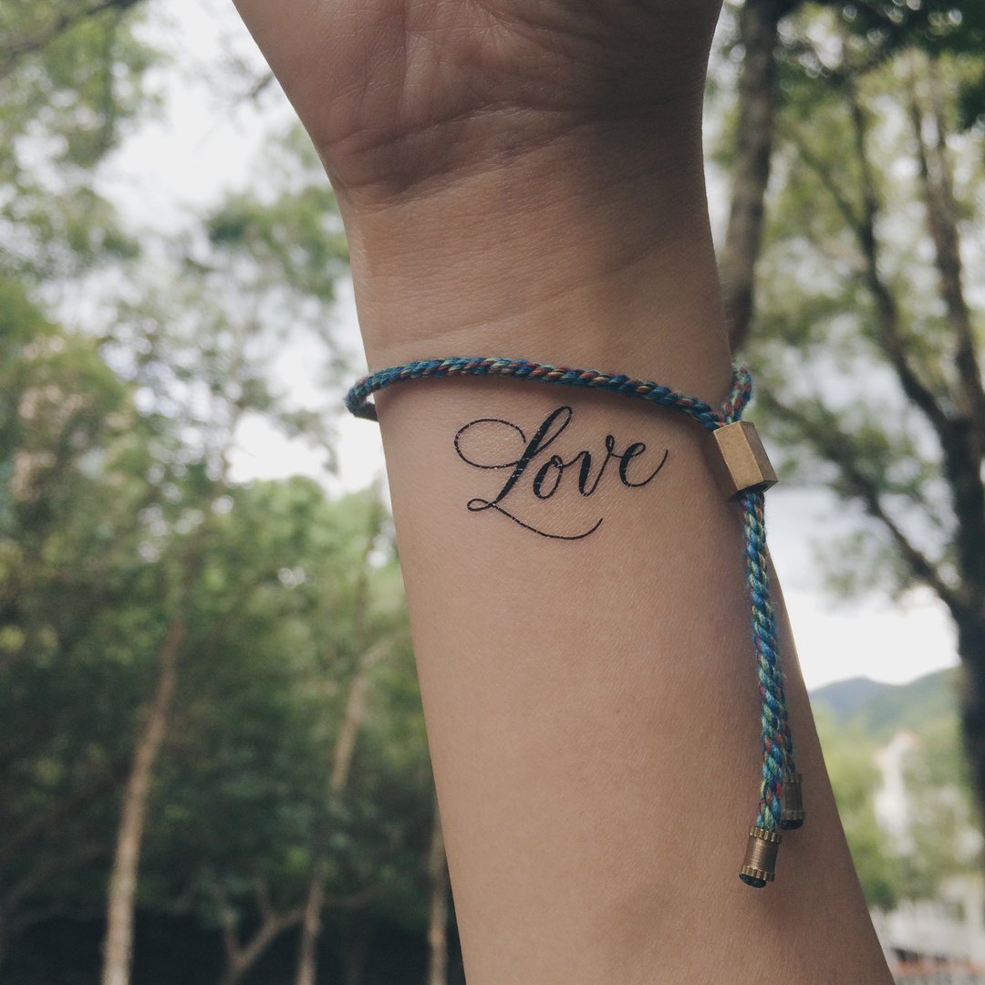 cottontatt Love 手写书法 纹身贴纸 - 纹身贴 - 其他材质 黑色