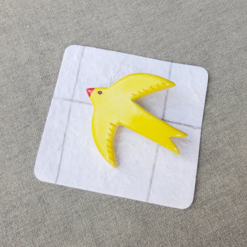 森林动物别针-黄柠檬燕子 - 胸针 - 粘土 黄色