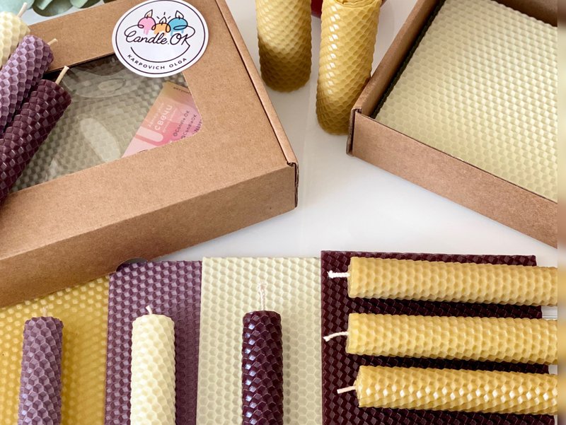 A set of materials for handmade white, lavender, purple natural beeswax candles - 蜡烛/香氛/手工皂 - 蜡 紫色