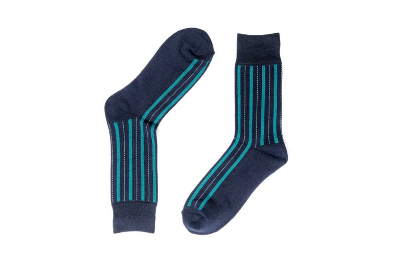 抗菌除臭绅士袜 粗直条蓝绿 - 袜子 - 棉．麻 蓝色
