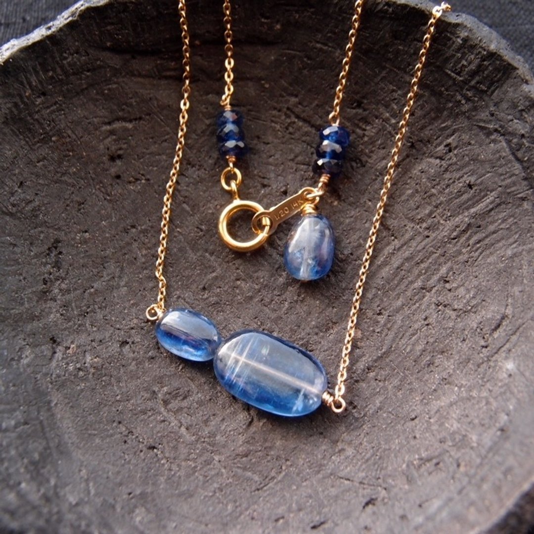 【K14gf】Kyanite Chain Necklace 蓝眼石 链坠项链 椭圆形 - 项链 - 宝石 蓝色