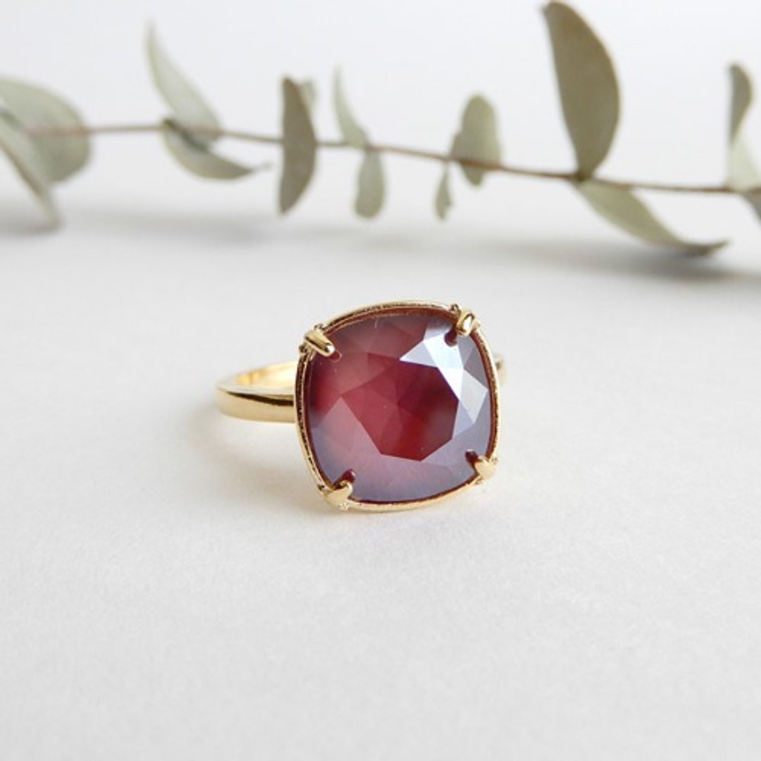 Dark red large crystal ring Free size with Swarovski - 戒指 - 玻璃 红色