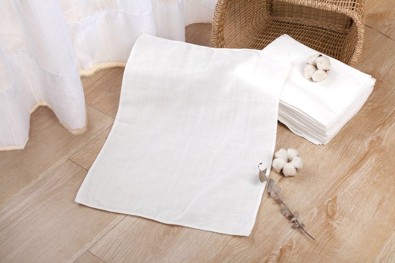 12条入-MIT四层纱天然亲肤纯棉纱布巾。通过SGS检验(33x52cm) - 手帕/方巾 - 棉．麻 白色