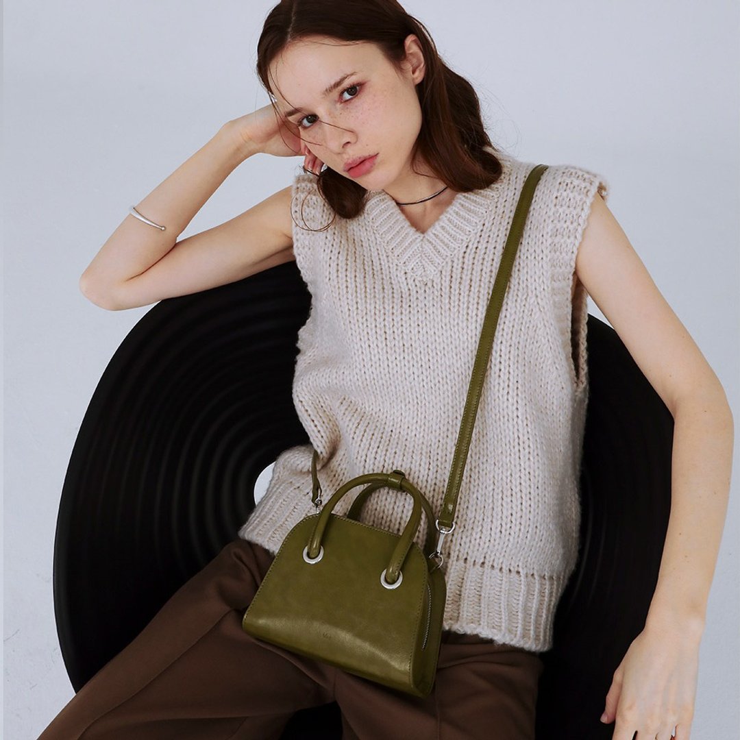 韩国制 MUR FLING MICRO Vegan Leather MINI包包 (CRINKLE KHAKI - 侧背包/斜挎包 - 环保材料 