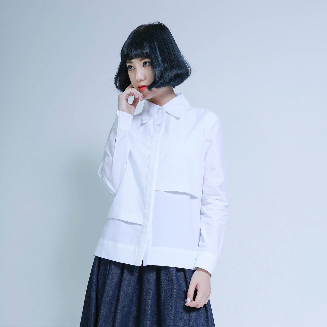 SU:MI said Distributed 不对称双层裁片衬衫_6AF000_白 - 女装衬衫 - 棉 白色