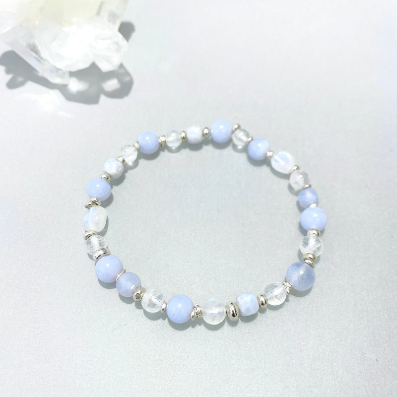 Ops Blue Lace Agate bracelet-蓝纹玛瑙/疗愈/纾压/蓝紫/月光石 - 手链/手环 - 宝石 蓝色