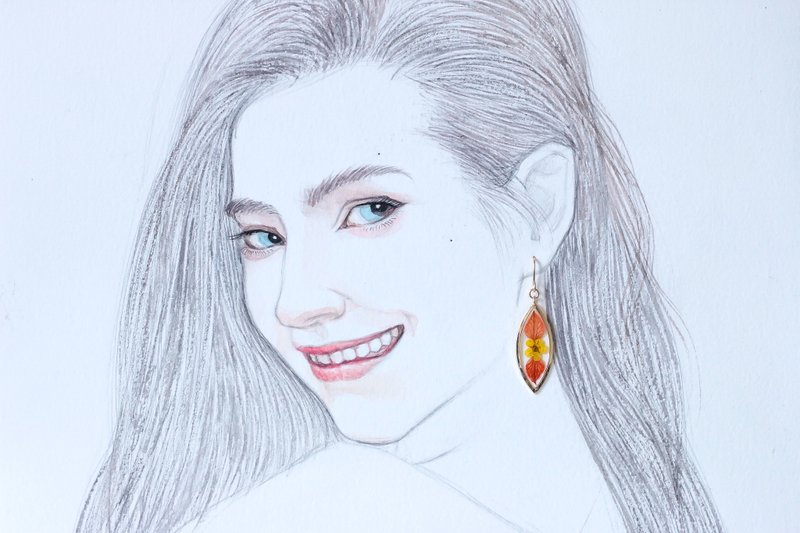 小水仙花永生花耳环 - 耳环/耳夹 - 植物．花 黄色