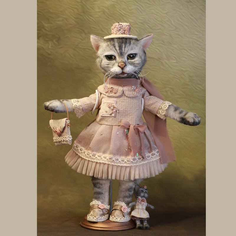 Custom Cat Doll for May, posable cat doll,  faux fur and clay, with doll outfit - 玩偶/公仔 - 其他材质 