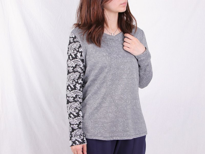 灰缇花变形虫长袖上衣 - 女装上衣 - 棉．麻 灰色