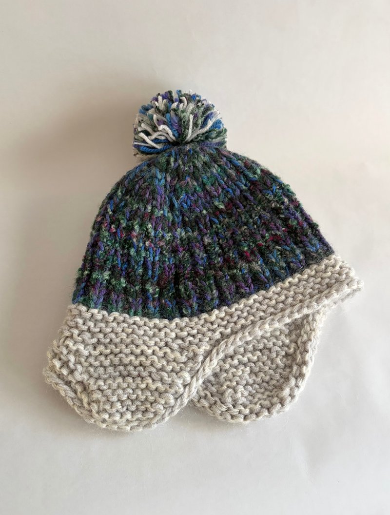 油画风配色手工编织遮耳帽 / 毛线帽 - 帽子 - 羊毛 