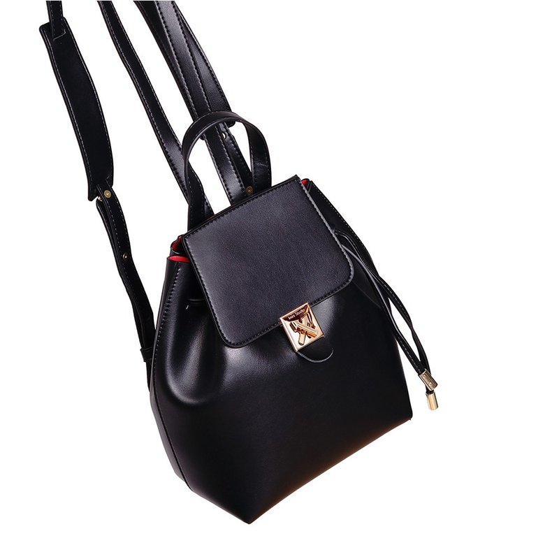 MBS【Series of Heart Lock】锁扣真皮水桶双肩包 - 侧背包/斜挎包 - 真皮 黑色