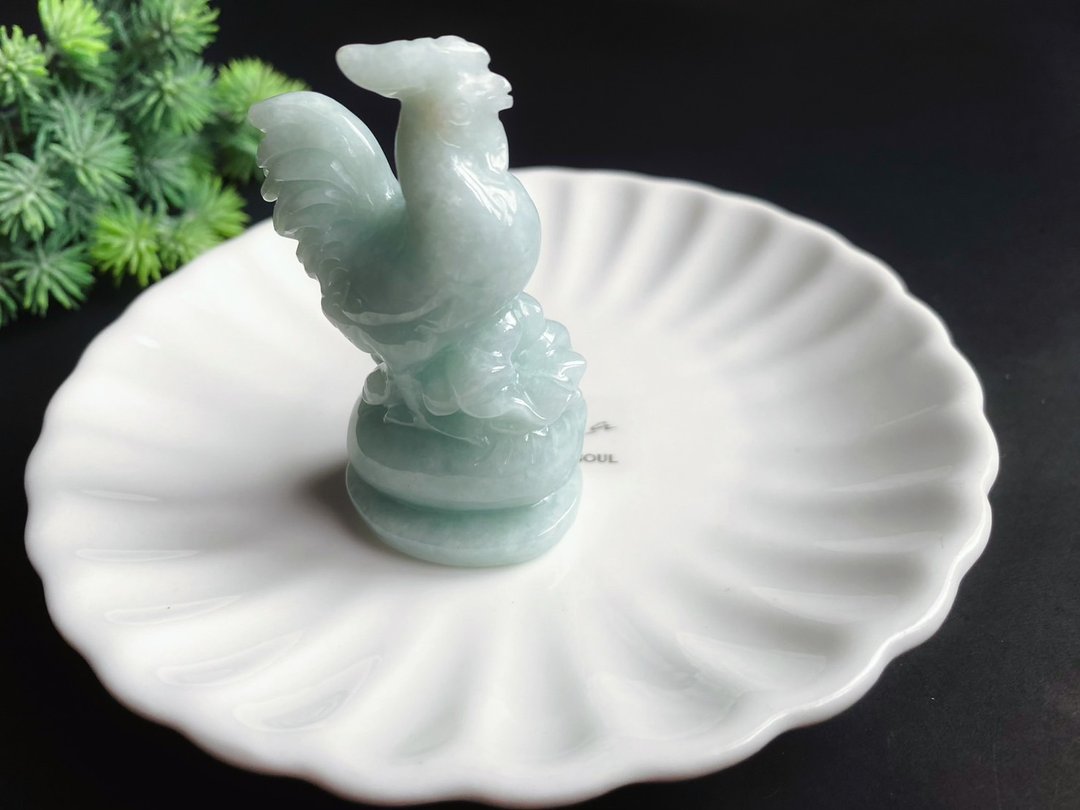618 孤品 天然缅甸玉翡翠 鸡 心想事成 人丁兴旺 摆件 礼物 - 挂绳/吊绳 - 玉石 绿色