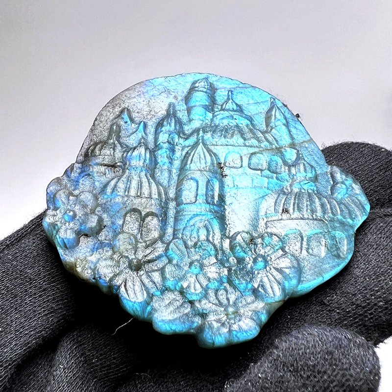 无尽。城堡 睡眠 一图一物 AB面 疗愈 l 拉长石 蓝拉长石 雕刻 l - 摆饰 - 石头 蓝色