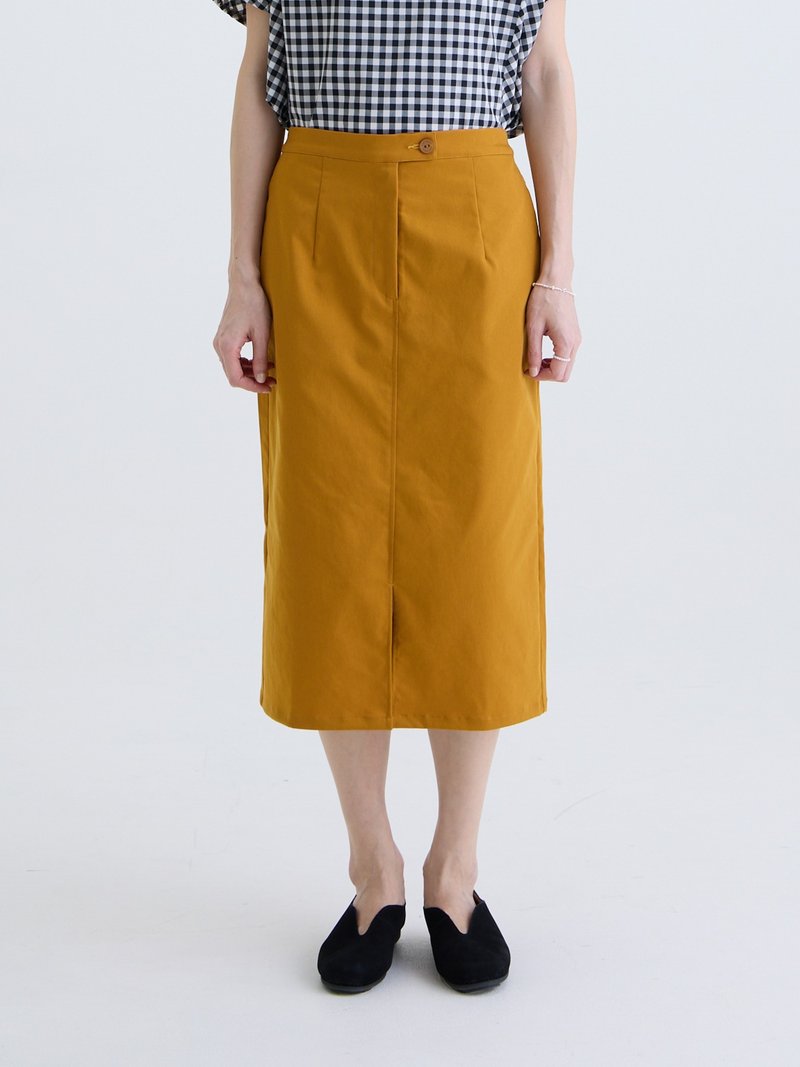 小松开衩长裙-柠黄 - 裙子 - 聚酯纤维 黄色