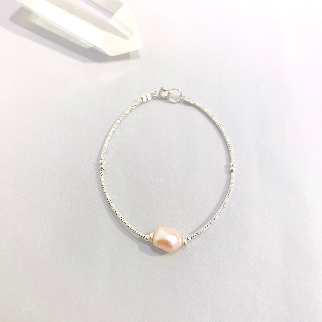 Ops Pearl silver bracelet- 粉肤色/珍珠/极简/纯银/限定/手链 - 手链/手环 - 珍珠 橘色