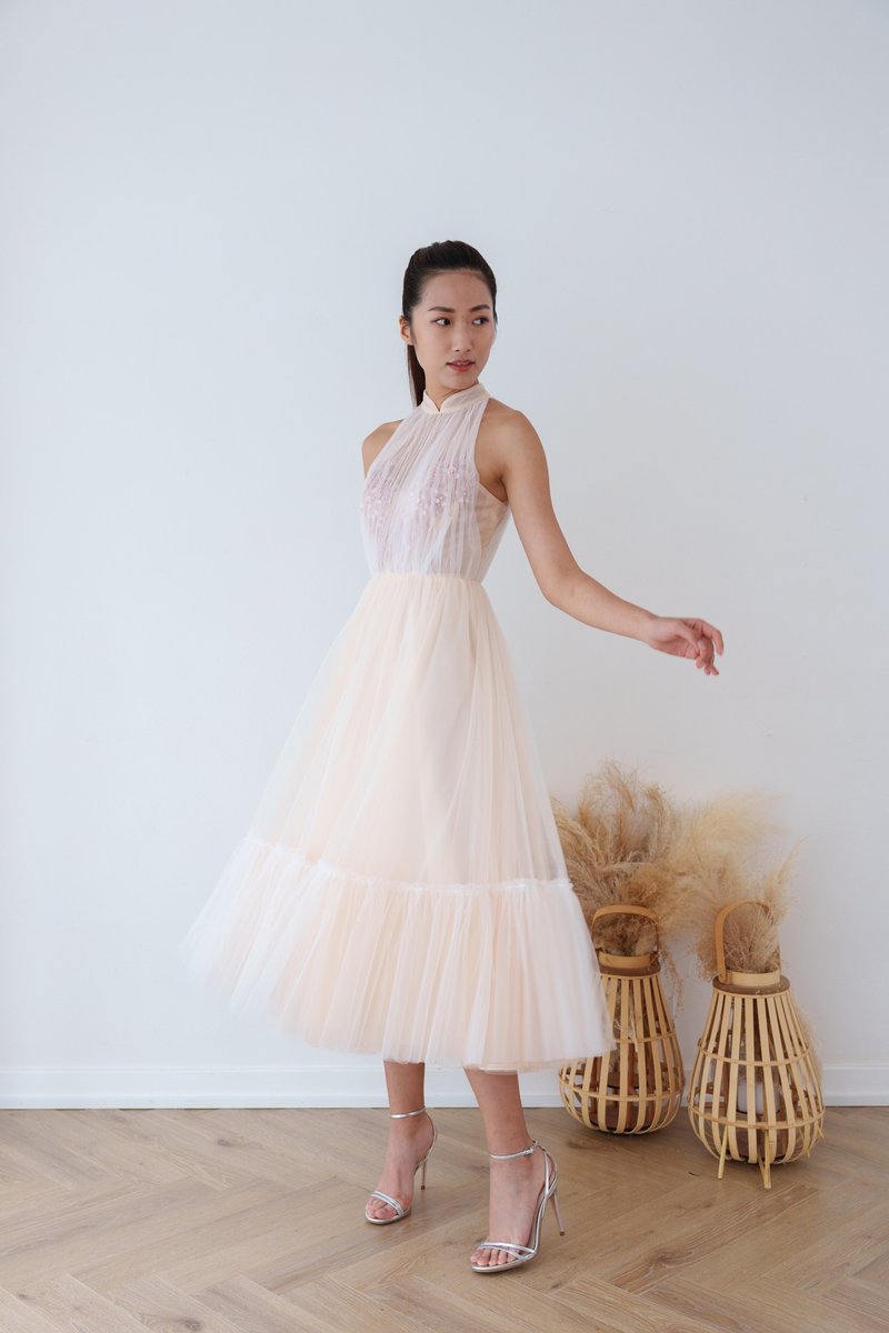 中式米白A型婚纱旗袍 | 度身订造 | 香港设计 | 新娘裙 - 旗袍 - 其他材质 白色