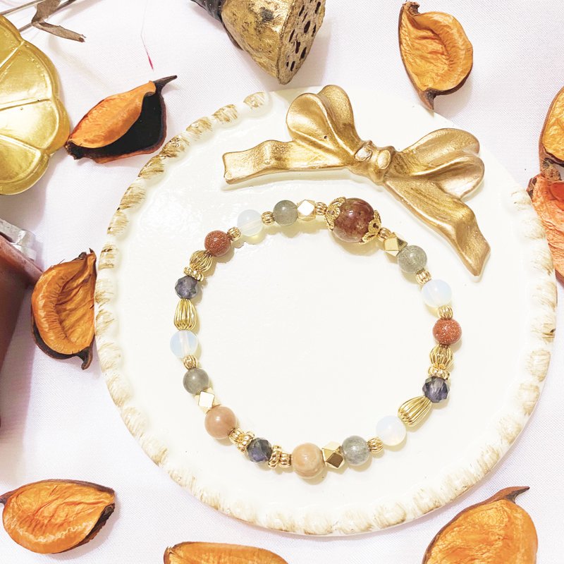 红幽灵 拉长石 蛋白石 金沙石 堇青石 蔷薇辉石 水晶手链 霍尔系 - 手链/手环 - 水晶 红色