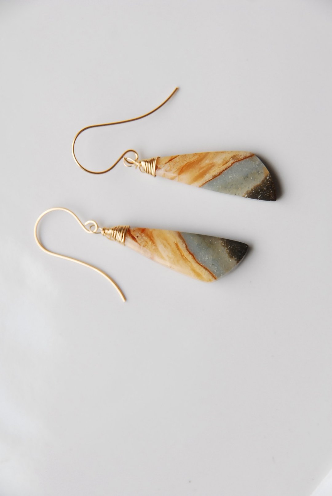 多彩碧玉（Polychrome Jasper）耳环 No.2 14KGF - 耳环/耳夹 - 半宝石 多色