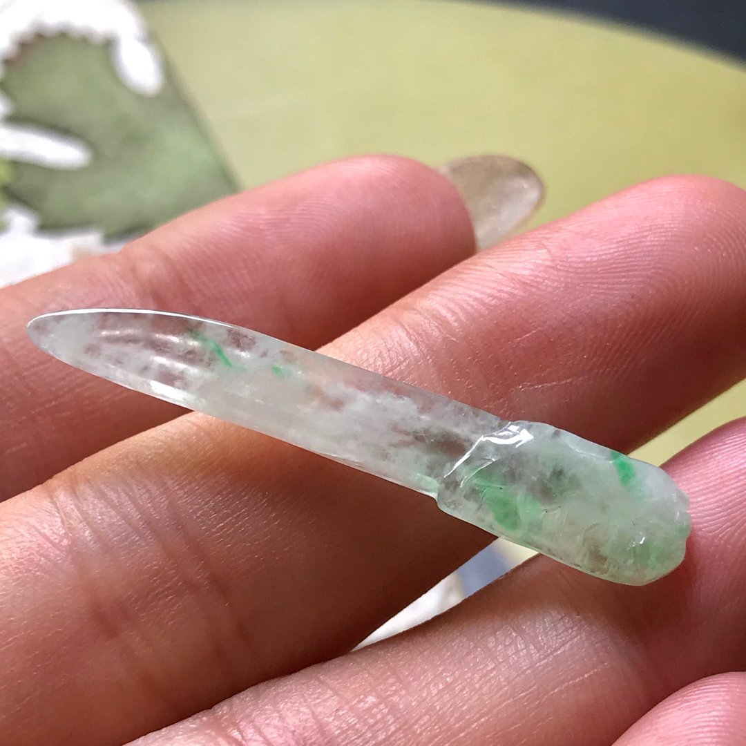 金丝阳绿玻璃种翡翠屠龙宝刀 | 天然缅甸玉A货翡翠 | 送礼 - 项链 - 玉石 绿色