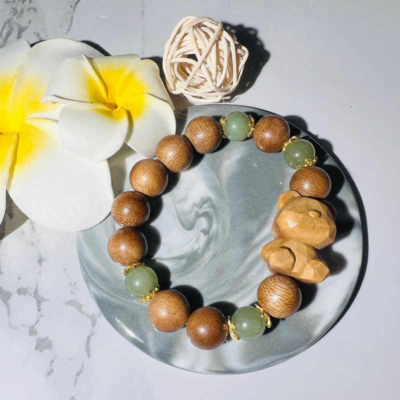 檀木和田玉檀木小熊手串 - 手链/手环 - 木头 咖啡色