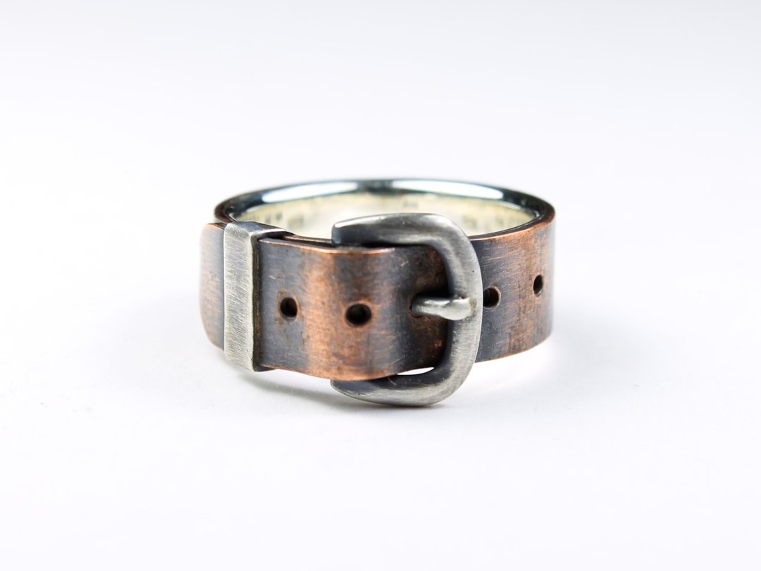 皮带戒指 Copper & Silver 8mm - 戒指 - 铜/黄铜 咖啡色