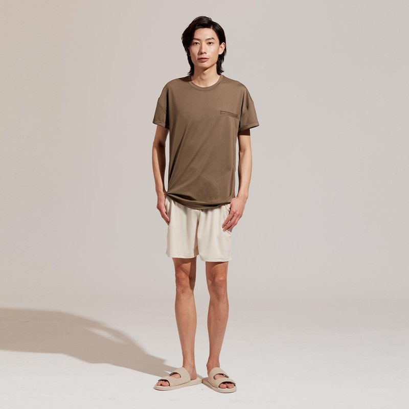 不可退换 /抽绳休闲短裤 - 晨雾灰 - 男士短裤 - 聚酯纤维 卡其色