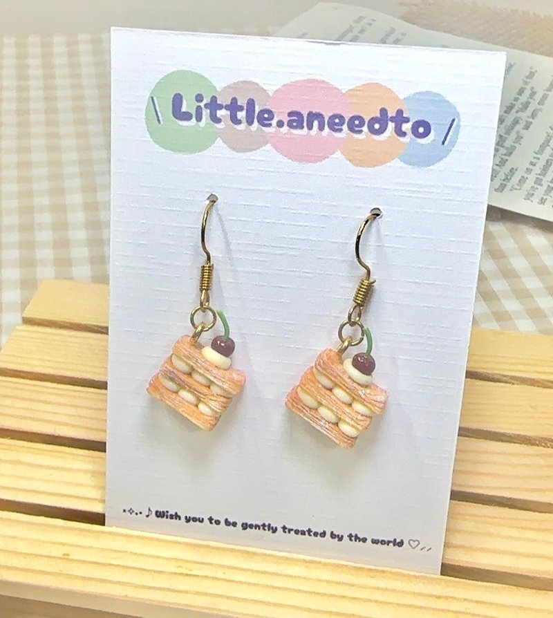 水果拿破仑 耳环 / 黏土 / 微缩手作 - 耳环/耳夹 - 粘土 卡其色