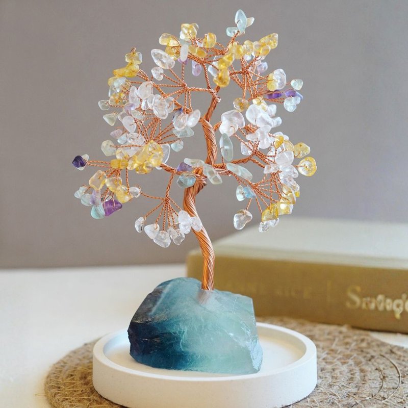 三色水晶树 黄水晶白水晶萤石 开运发财树 居家财运摆件 新年礼盒 - 摆饰 - 水晶 多色