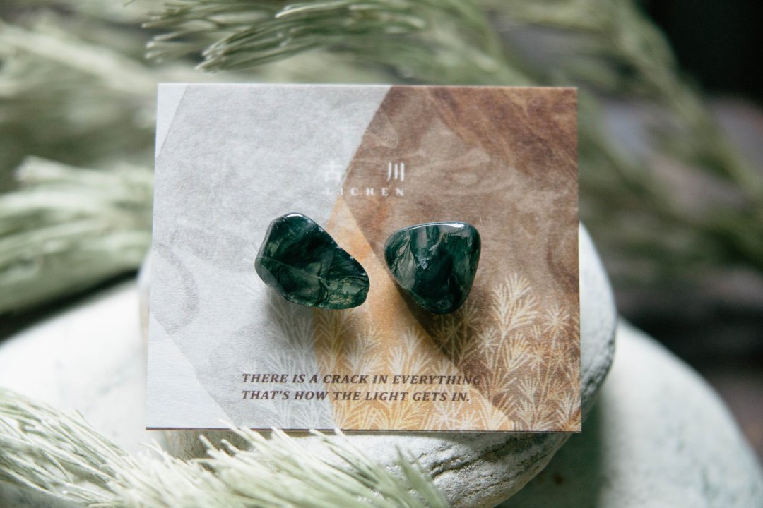 CRACK | 矿物系耳环 |  EARRINGS - 耳环/耳夹 - 玉石 绿色