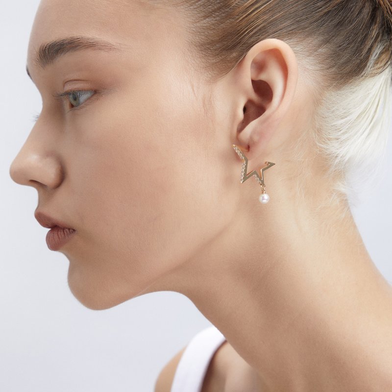 小行星耳环 925银厚镀18K金 Asteroid D/P Earring - 耳环/耳夹 - 珍珠 金色