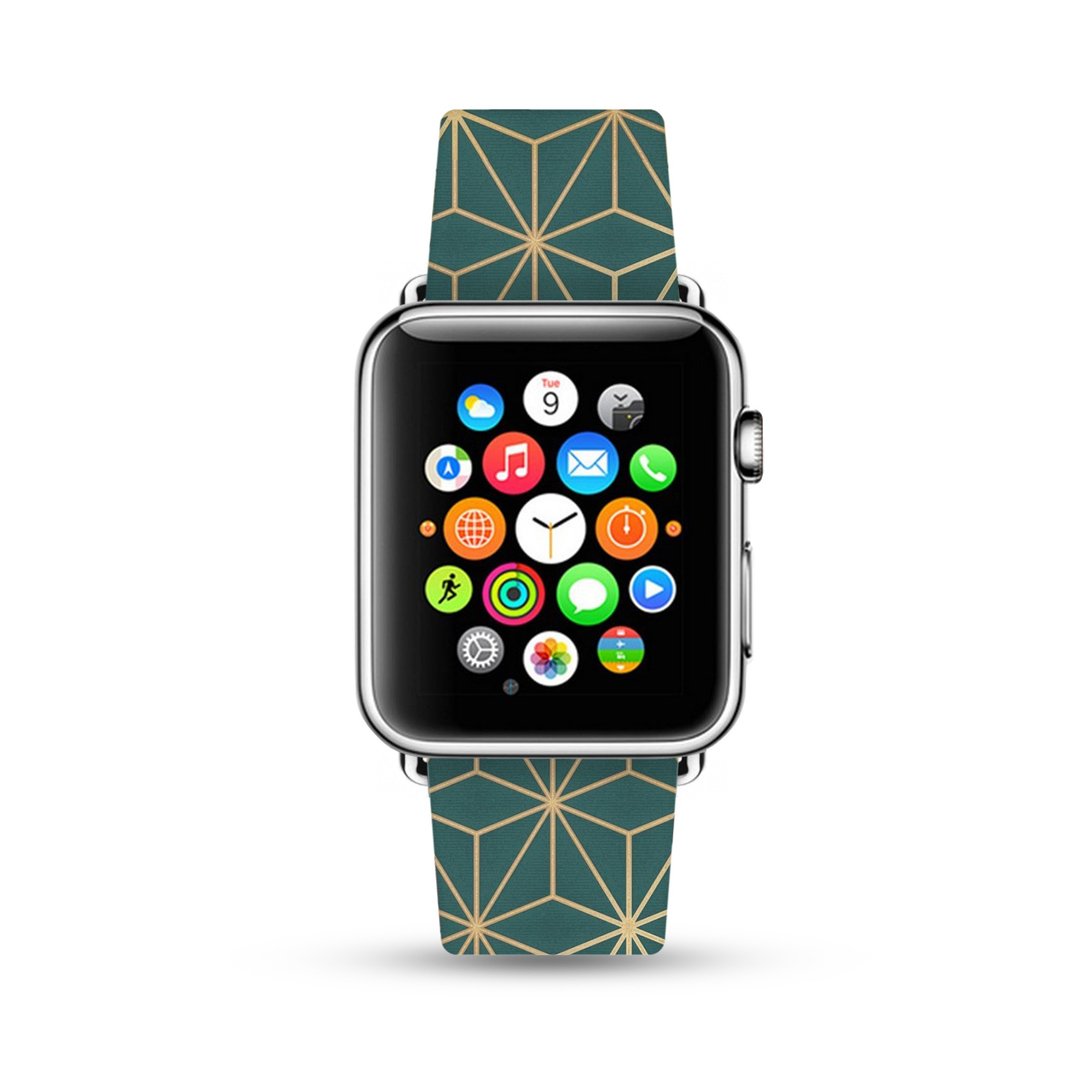 Apple Watch 真皮手表带适用于所有型号, 墨绿金属几何图案 -312 - 表带 - 真皮 绿色
