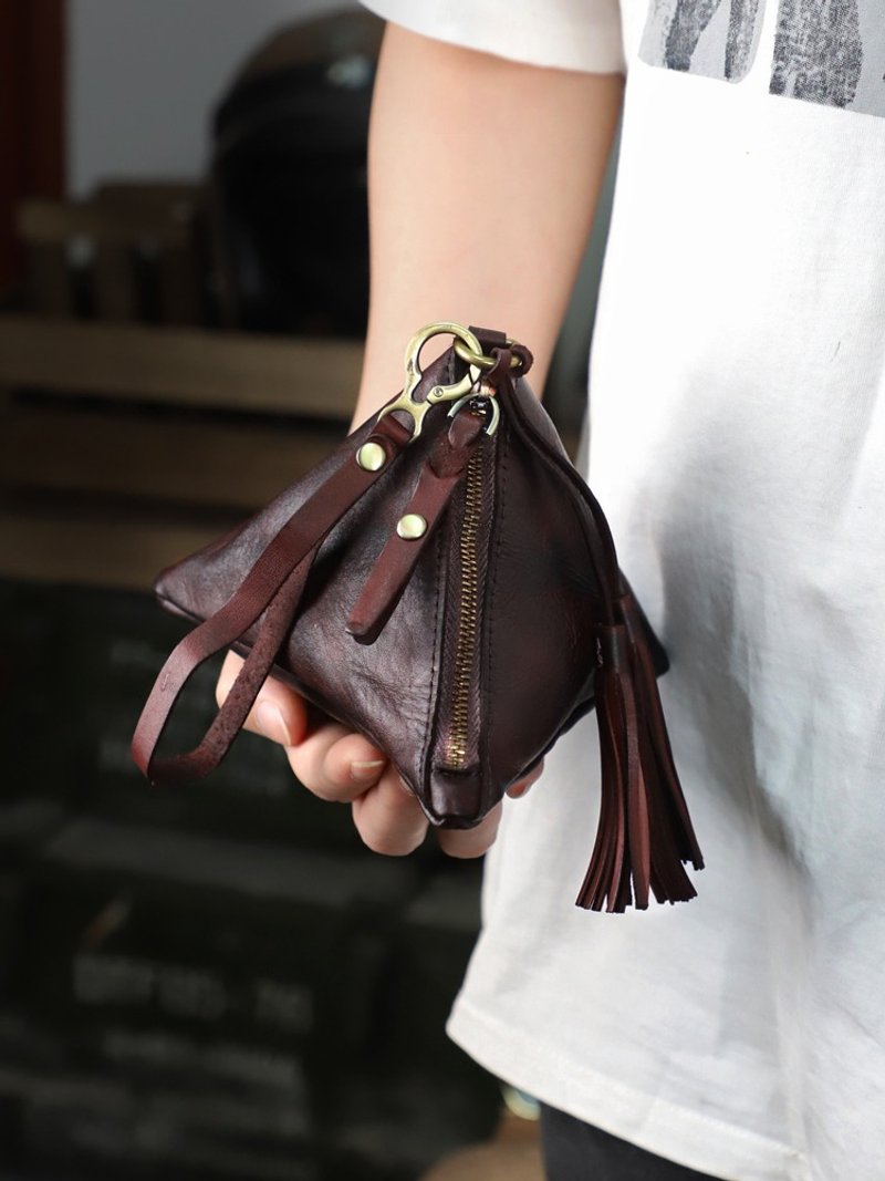 牛皮零钱包 / 手工制作 / 造型收纳包 / 3色可选 - 零钱包 - 真皮 咖啡色