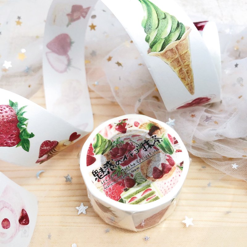 H Cafe 茜色 Akaneiro Masking Tape - Ichigo+Maccha Collection - 纸胶带 - 纸 