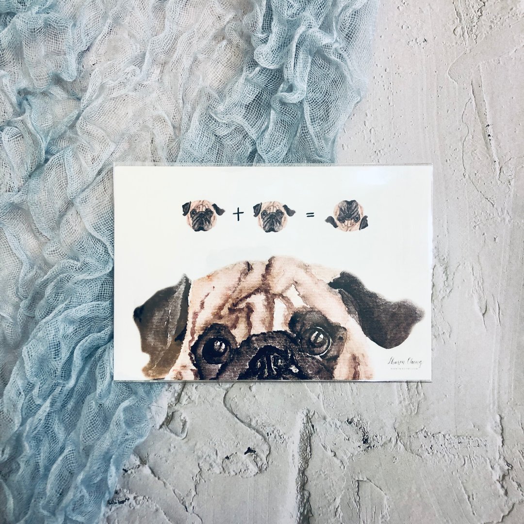 手绘水彩八哥犬明信片 Postcard - 卡片/明信片 - 纸 白色