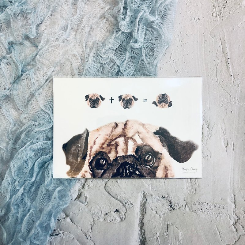 手绘水彩八哥犬明信片 Postcard - 卡片/明信片 - 纸 白色