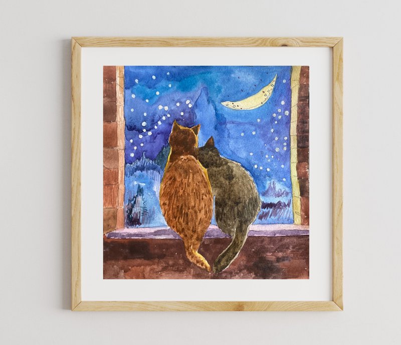 猫画动物艺术水彩艺术品猫画 - 墙贴/壁贴 - 纸 多色