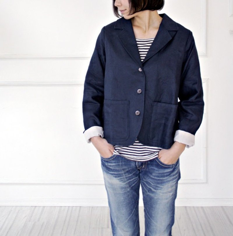 SALE30% OFF [armoire *] Arumowaru twill linen 100% tailored jacket [gnm-35] - 女装西装外套/风衣 - 棉．麻 黑色
