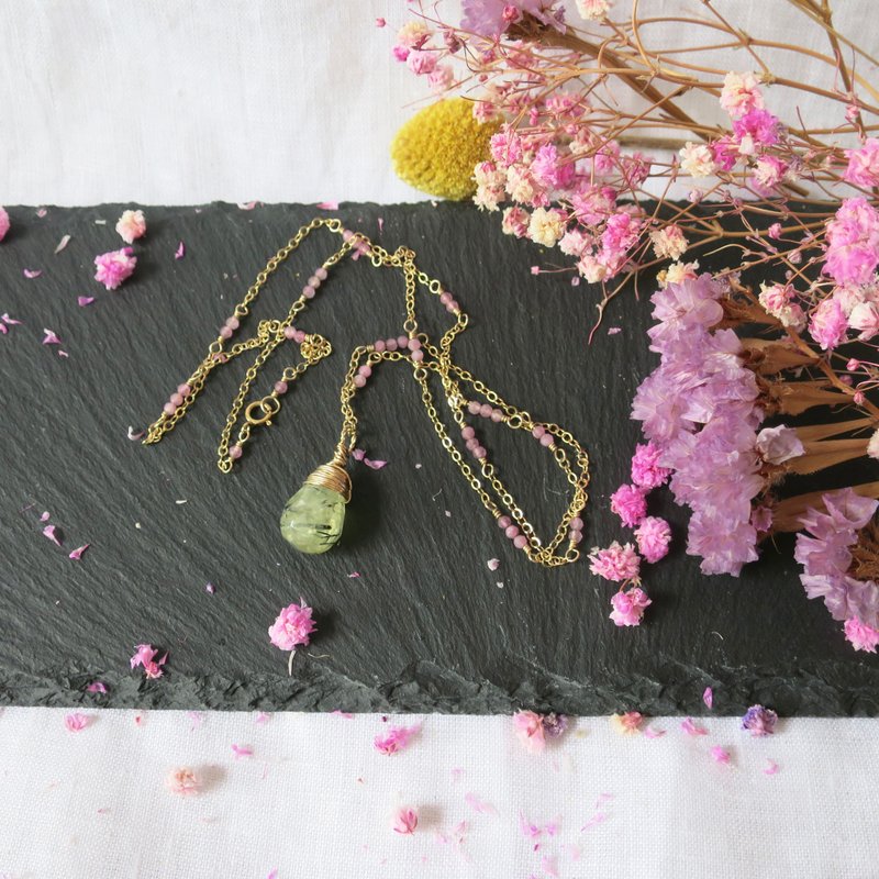 水草玛瑙吊坠 不含链 绿玛瑙 美产14KGF 包金 - 项链 - 宝石 绿色