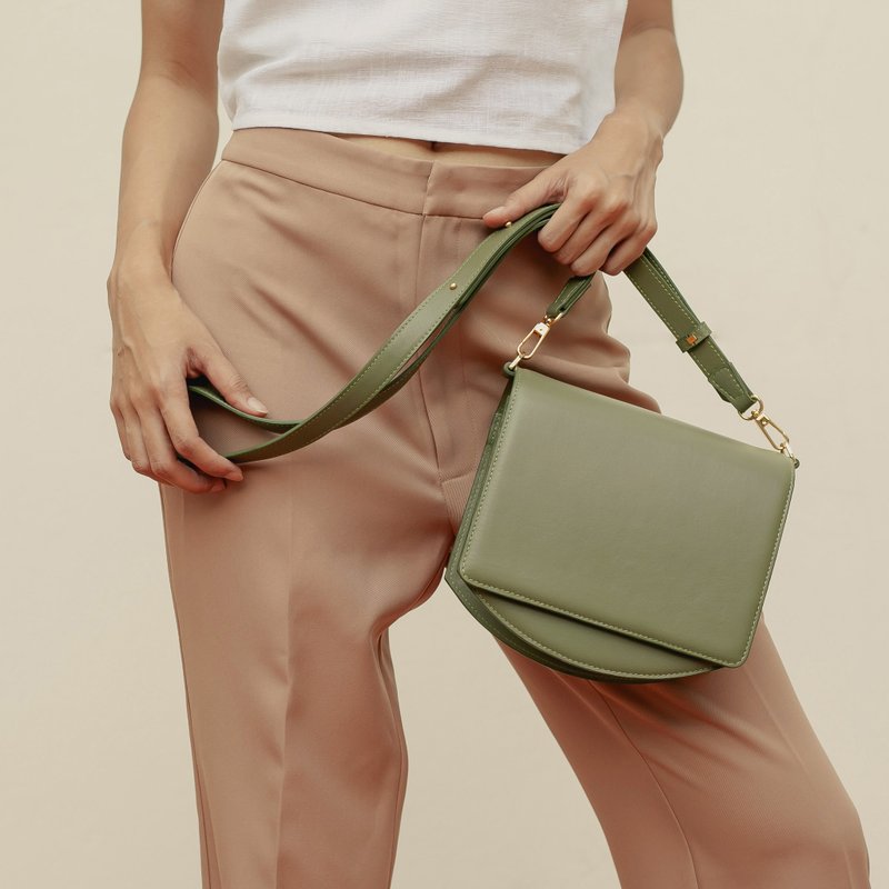 ''70s modern" leather shoulder bag - Military green - 侧背包/斜挎包 - 真皮 绿色