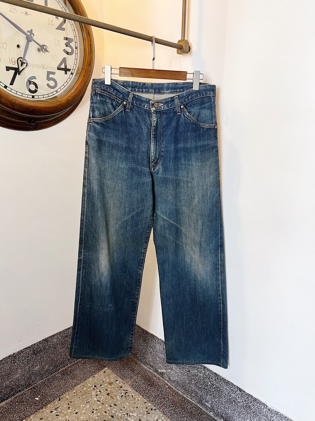 Wrangler / W34腰 中高腰 海蓝刷色时光 古着牛仔丹宁牛仔长裤 - 男士长裤 - 棉 蓝色