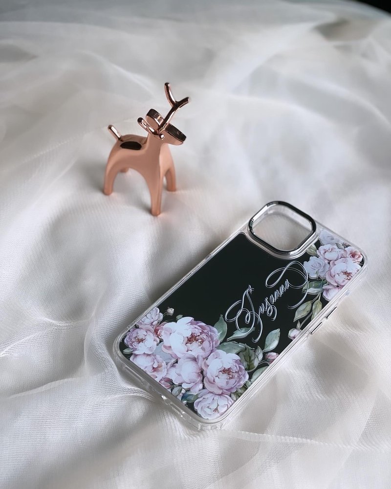 【定制化礼物】手机壳 iPhone 7~14 名字 水彩 玫瑰 包边 - 手机壳/手机套 - 塑料 蓝色