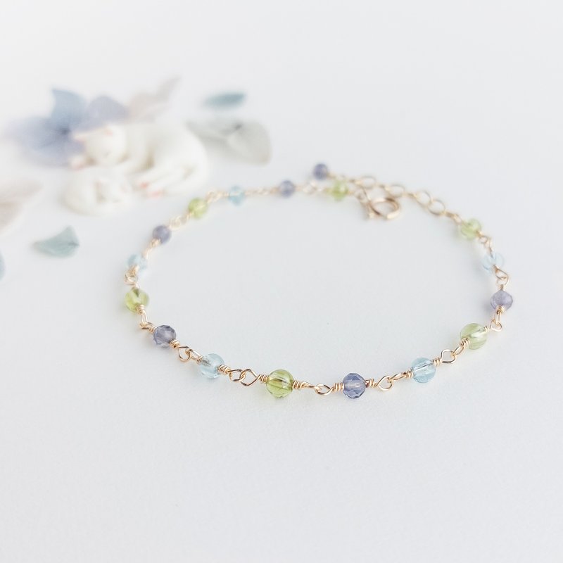 堇青石 + 橄榄石 + 海蓝宝石 x 14KGF 手链 - 手链/手环 - 半宝石 多色