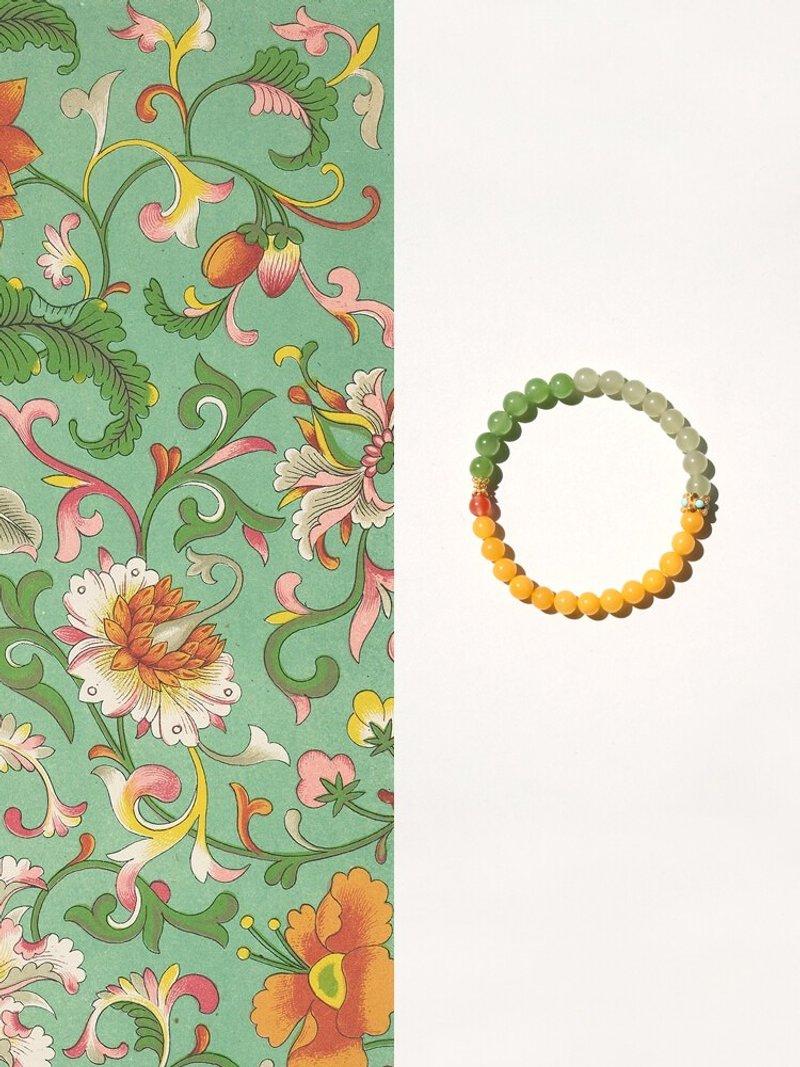 原创手工渐变天然和田玉天然南红蜜蜡手串开运招财手链 - 手链/手环 - 玉石 多色