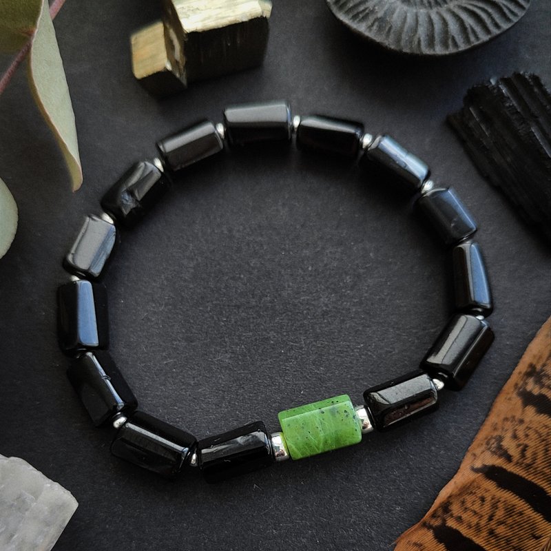 黑碧玺与软玉（翠玉）手链 – 招财、幸运与护身符 - 手链/手环 - 半宝石 黑色
