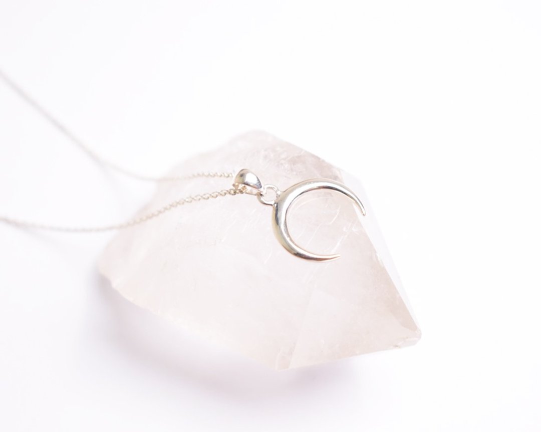Moon Necklace Silver 925 Crescent Necklace - 项链 - 纯银 银色