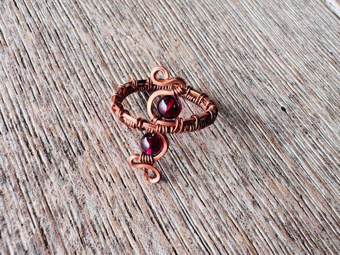 #20251137 wire wrapping 石榴石 铜线 绕线 介指 - 项链 - 铜/黄铜 红色