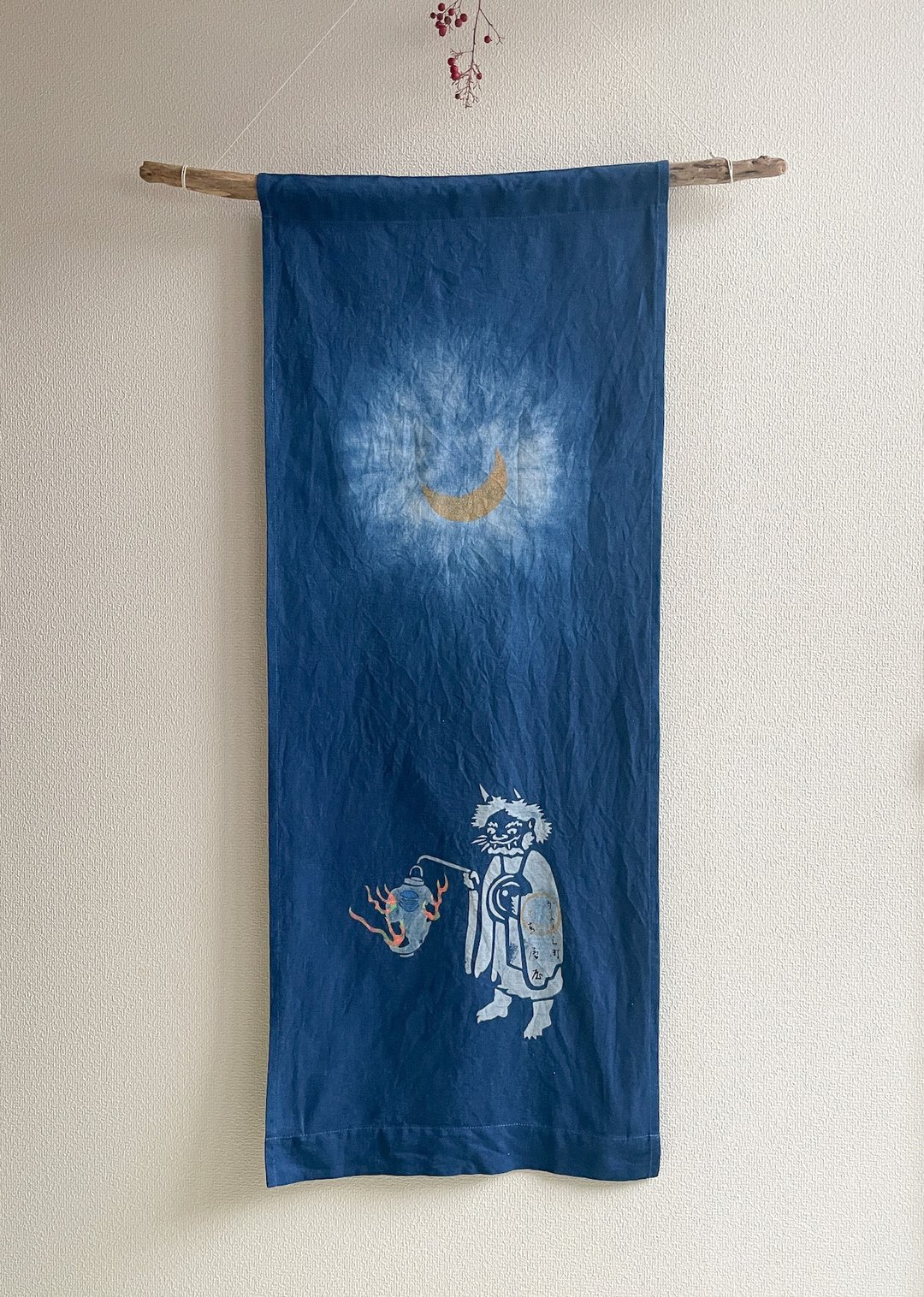 Made in Japan Yokai Demon Midnight Summer Dream Tapestry Indigo dyed Indigo dyed tapestry stencil dyeing aizome moon moon - 墙贴/壁贴 - 棉 蓝色