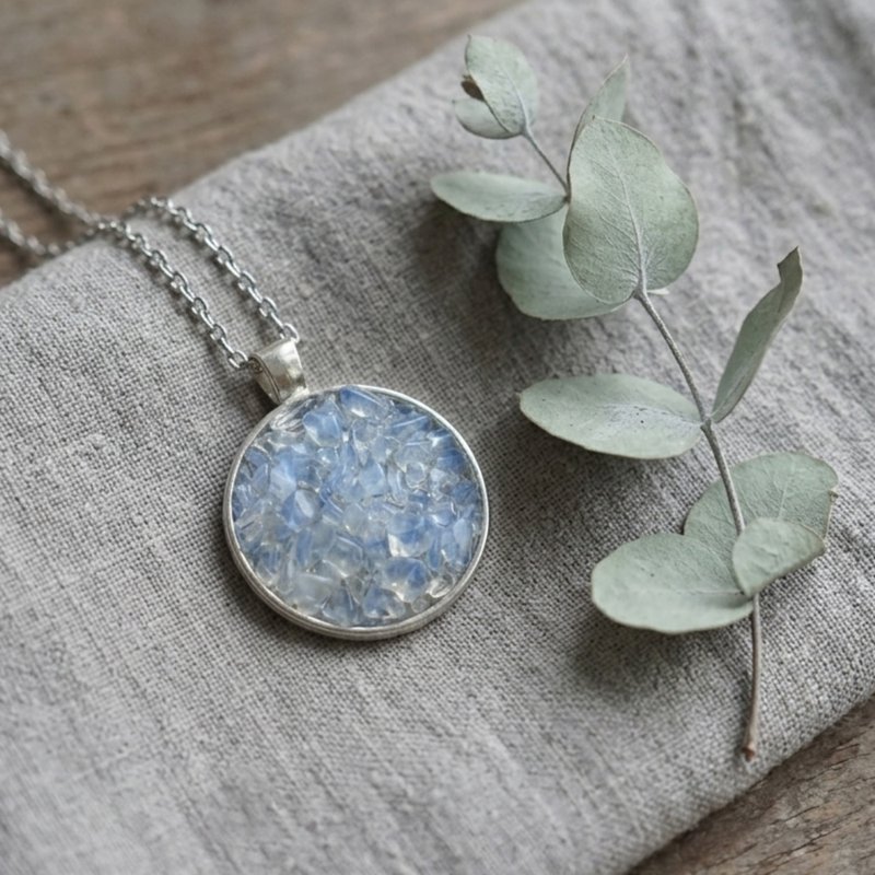 欧泊月光石项链，四月诞生石替代选择，生日礼物 - 项链 - 其他材质 蓝色