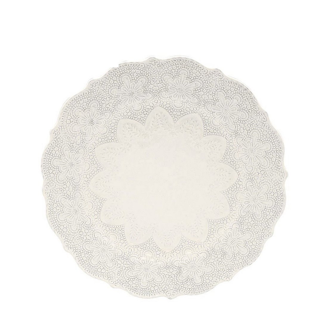 意大利 VBC casa 手工浮雕蕾丝系列 28cm 餐盘 米白色 - 盘子/餐盘/盘架 - 陶 白色